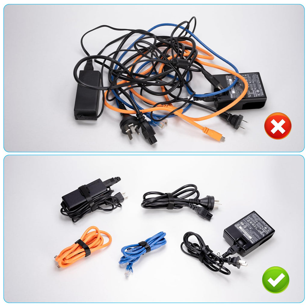 Klettband Kabelbinder Klett Schwarz 100 Stück 150/180/200/250mm, zone Kabel Klettband Wiederverschließbar Klett Kabelbinder Klettverschluss für Home Office Büro und Gartena(4 Größen Schwarz)