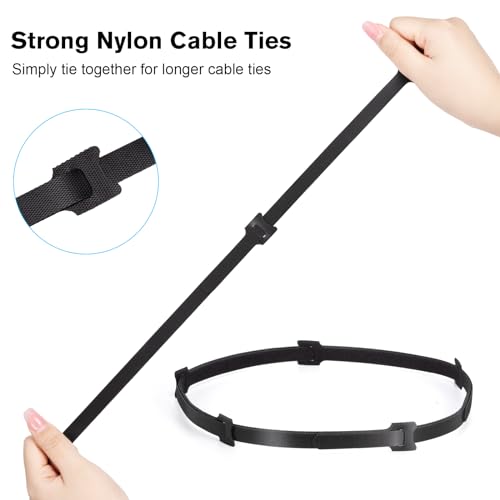 Klettband Kabelbinder Klett Schwarz 100 Stück 150/180/200/250mm, zone Kabel Klettband Wiederverschließbar Klett Kabelbinder Klettverschluss für Home Office Büro und Gartena(4 Größen Schwarz)