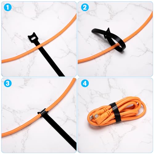 Klettband Kabelbinder Klett Schwarz 100 Stück 150/180/200/250mm, zone Kabel Klettband Wiederverschließbar Klett Kabelbinder Klettverschluss für Home Office Büro und Gartena(4 Größen Schwarz)