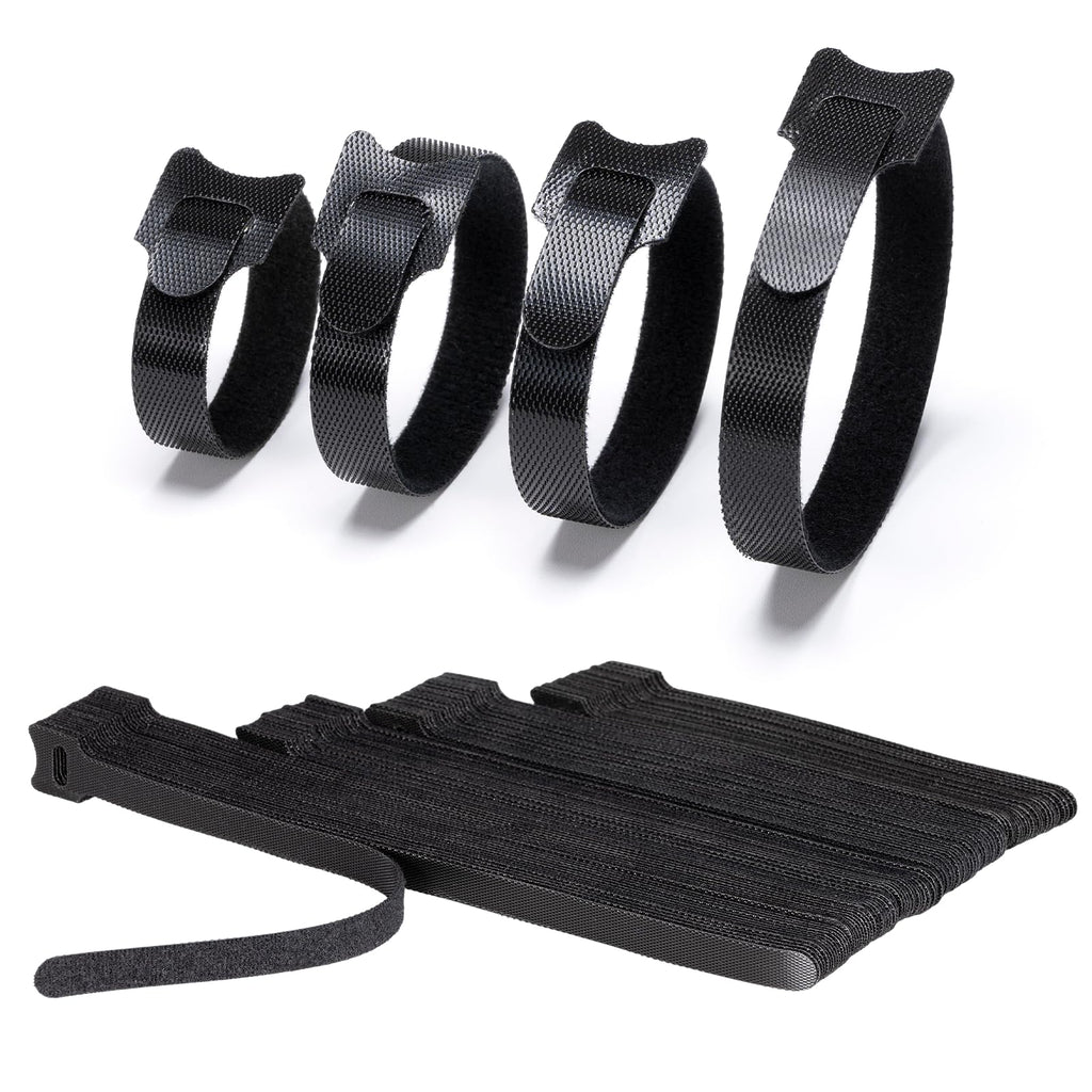 Klettband Kabelbinder Klett Schwarz 100 Stück 150/180/200/250mm, zone Kabel Klettband Wiederverschließbar Klett Kabelbinder Klettverschluss für Home Office Büro und Gartena(4 Größen Schwarz)