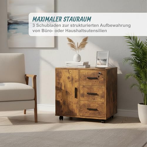 Relaxdays Rollcontainer, 3 Schubladen, 2 Türfächer, HxBxT: 57 x 60 x 40 cm, abschließbar, Aktenrollschrank, Farbwahl