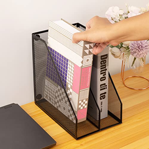Zeitschriftensammler Metall Buchstütze, Schwarz stehsammler 2 Fächer, büro organizer schreibtisch, dekorative zeitschriftenständer, （ 2 Stück）