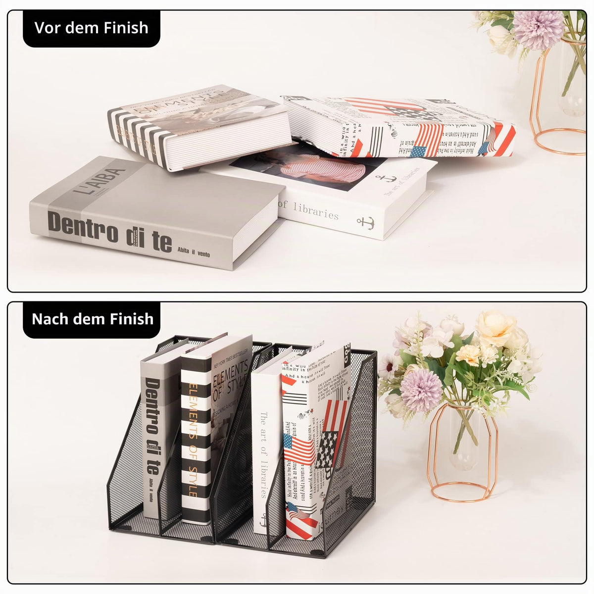 Zeitschriftensammler Metall Buchstütze, Schwarz stehsammler 2 Fächer, büro organizer schreibtisch, dekorative zeitschriftenständer, （ 2 Stück）
