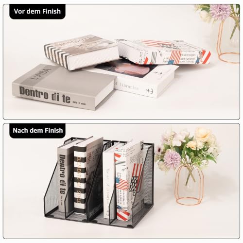 Zeitschriftensammler Metall Buchstütze, Schwarz stehsammler 2 Fächer, büro organizer schreibtisch, dekorative zeitschriftenständer, （ 2 Stück）