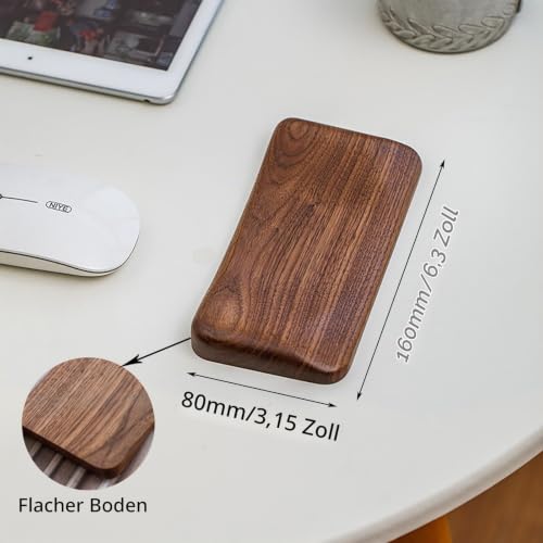 Handballenauflage Maus aus Premium Holz, Rutschfeste und Ergonomische Handgelenkauflage aus Schwarzem Walnussholz, für Büro und Gaming geeignet