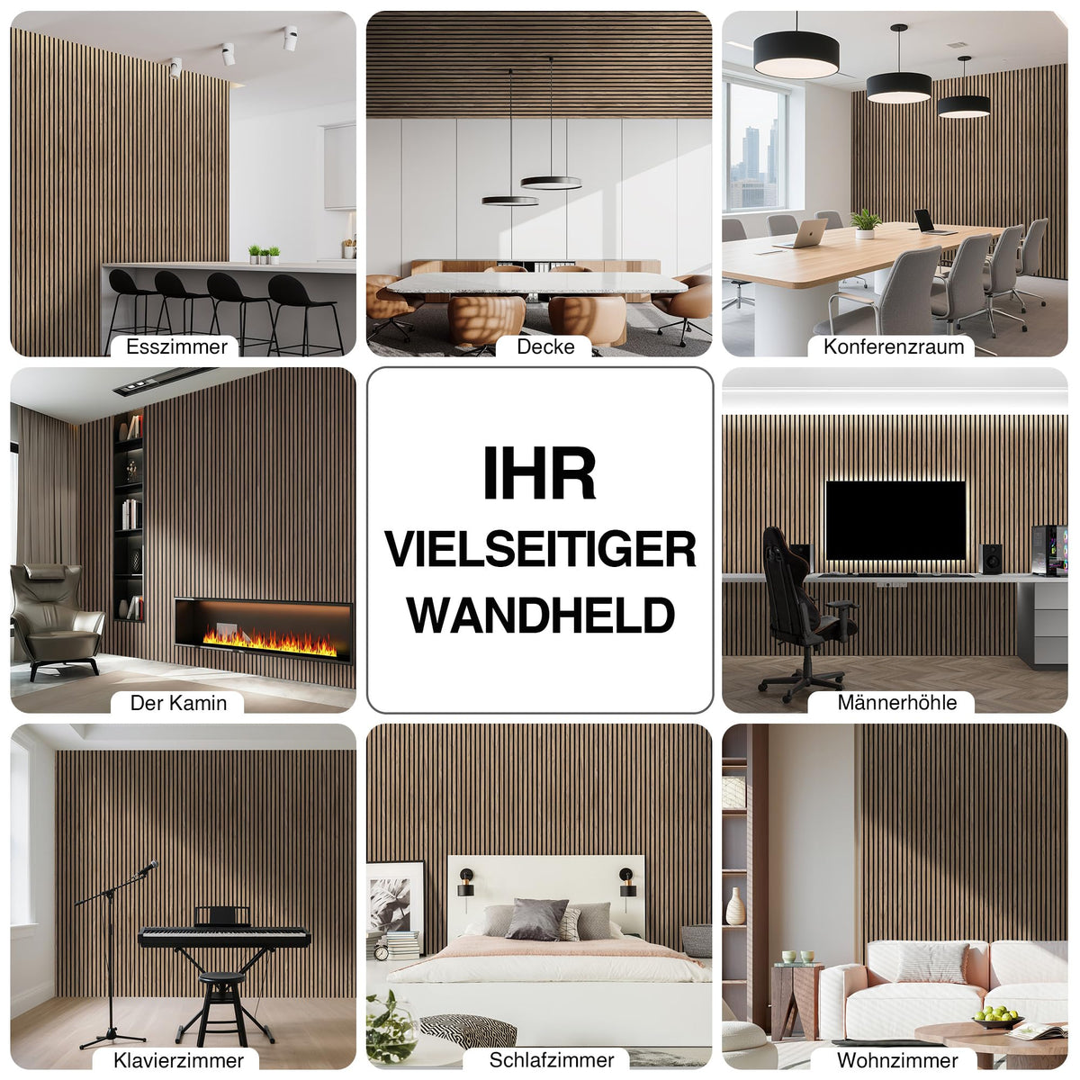 Akustikpaneele Holz 120x60cm-4er Set(2,88m²) 3D Wandpaneele mit Holzfurnier & Filz, Akustik Holzpaneele Wand Für Studio, Wohnzimmer & Büro|Dekorative Wandverkleidung Innen Walnuss#4
