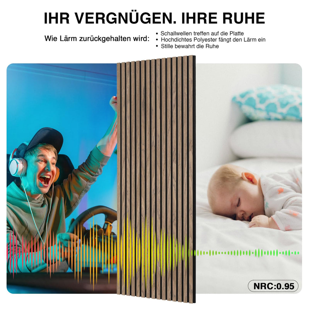 Akustikpaneele Holz 120x60cm-4er Set(2,88m²) 3D Wandpaneele mit Holzfurnier & Filz, Akustik Holzpaneele Wand Für Studio, Wohnzimmer & Büro|Dekorative Wandverkleidung Innen Walnuss#4