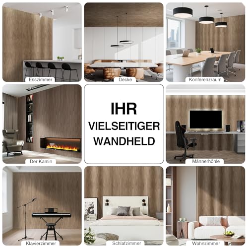 Akustikpaneele Holz 120x60cm-4er Set(2,88m²) 3D Wandpaneele mit Holzfurnier & Filz, Akustik Holzpaneele Wand Für Studio, Wohnzimmer & Büro|Dekorative Wandverkleidung Innen Walnuss#4