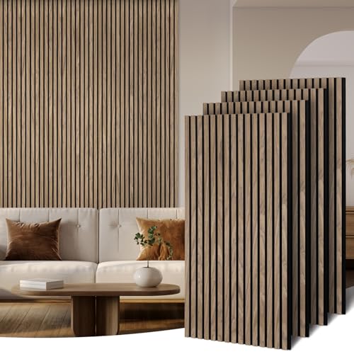 Akustikpaneele Holz 120x60cm-4er Set(2,88m²) 3D Wandpaneele mit Holzfurnier & Filz, Akustik Holzpaneele Wand Für Studio, Wohnzimmer & Büro|Dekorative Wandverkleidung Innen Walnuss#4