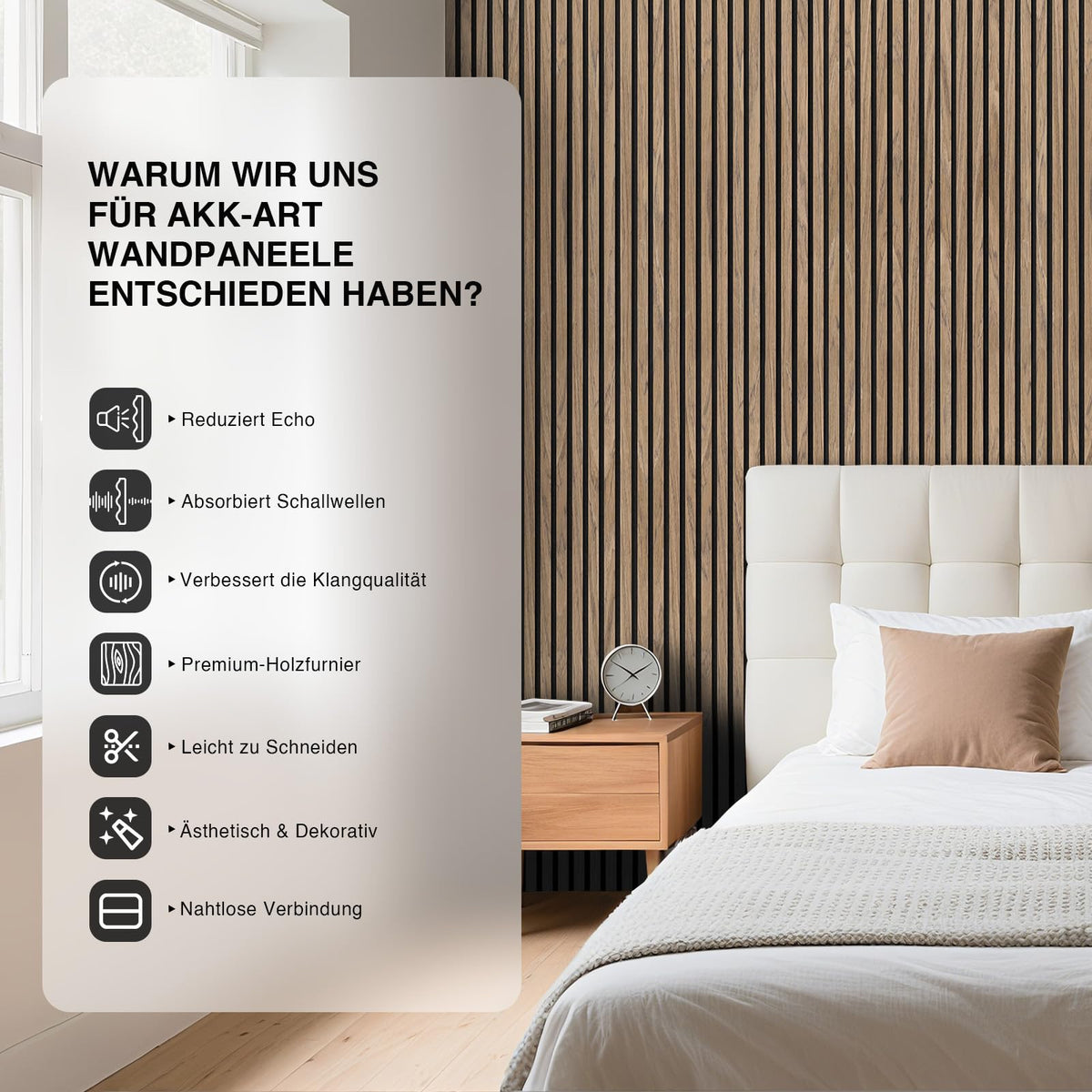 Akustikpaneele Holz 120x60cm-4er Set(2,88m²) 3D Wandpaneele mit Holzfurnier & Filz, Akustik Holzpaneele Wand Für Studio, Wohnzimmer & Büro|Dekorative Wandverkleidung Innen Walnuss#4