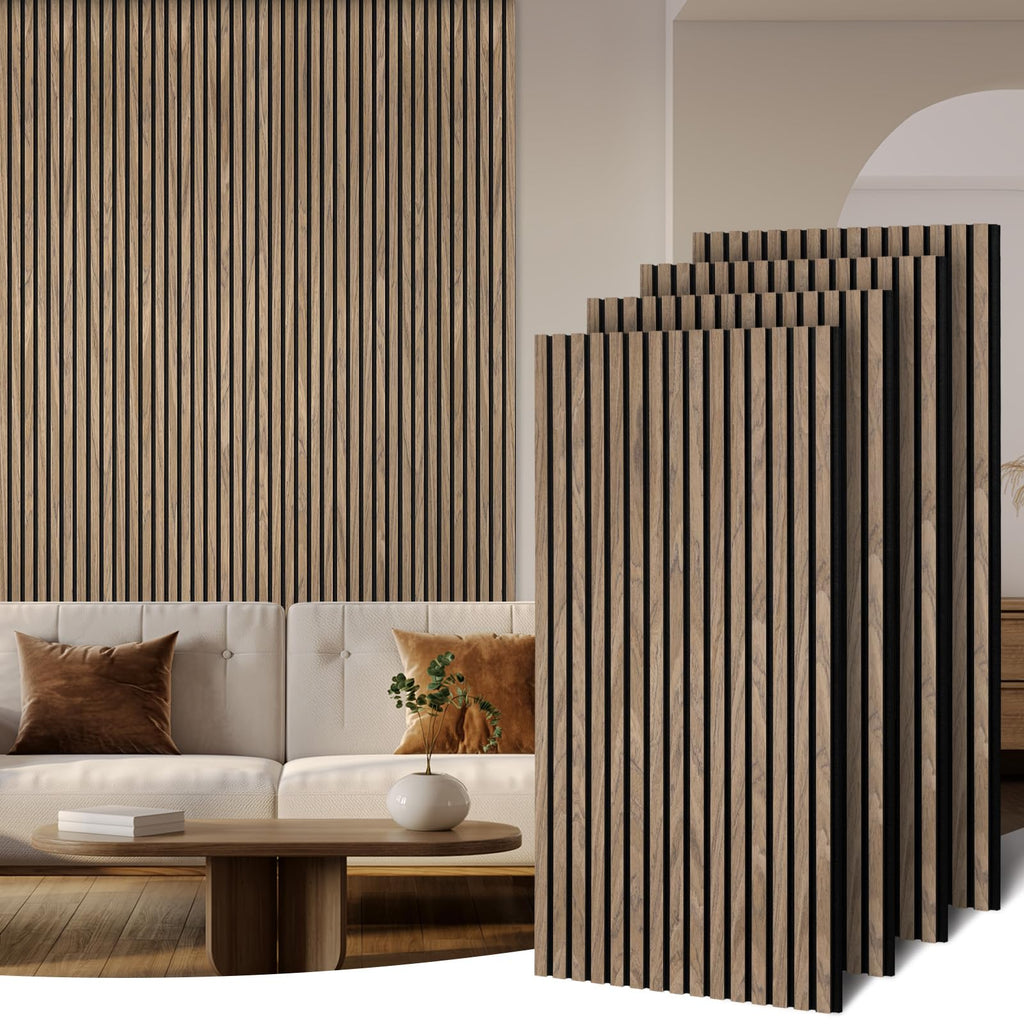 Akustikpaneele Holz 120x60cm-4er Set(2,88m²) 3D Wandpaneele mit Holzfurnier & Filz, Akustik Holzpaneele Wand Für Studio, Wohnzimmer & Büro|Dekorative Wandverkleidung Innen Walnuss#4