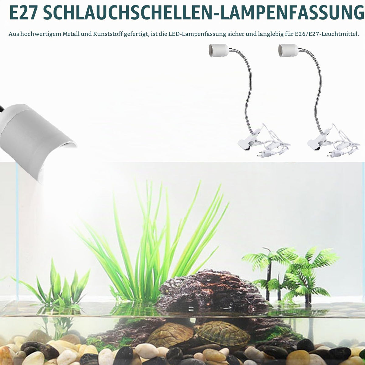 2 Stück Klemmleuchte,LED Lampenfassung E27, Klemmlampe 360° Einstellbar,Klemmlampe mit Flexiblem Schwanenhals und Schalter,LED Leselampe Bett für Lesen Innen Beleuchtung,Klemmleuchte, Weiß