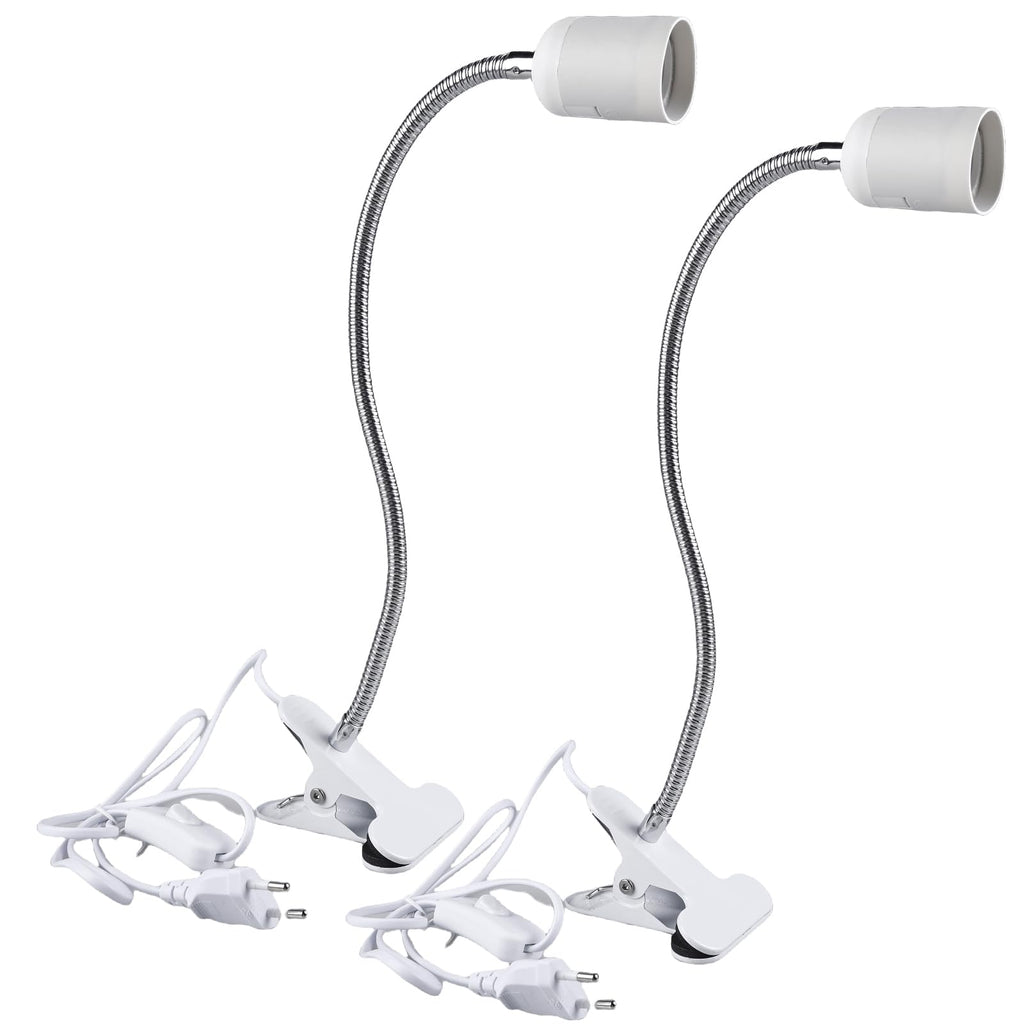 2 Stück Klemmleuchte,LED Lampenfassung E27, Klemmlampe 360° Einstellbar,Klemmlampe mit Flexiblem Schwanenhals und Schalter,LED Leselampe Bett für Lesen Innen Beleuchtung,Klemmleuchte, Weiß
