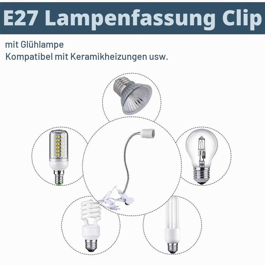 2 Stück Klemmleuchte,LED Lampenfassung E27, Klemmlampe 360° Einstellbar,Klemmlampe mit Flexiblem Schwanenhals und Schalter,LED Leselampe Bett für Lesen Innen Beleuchtung,Klemmleuchte, Weiß