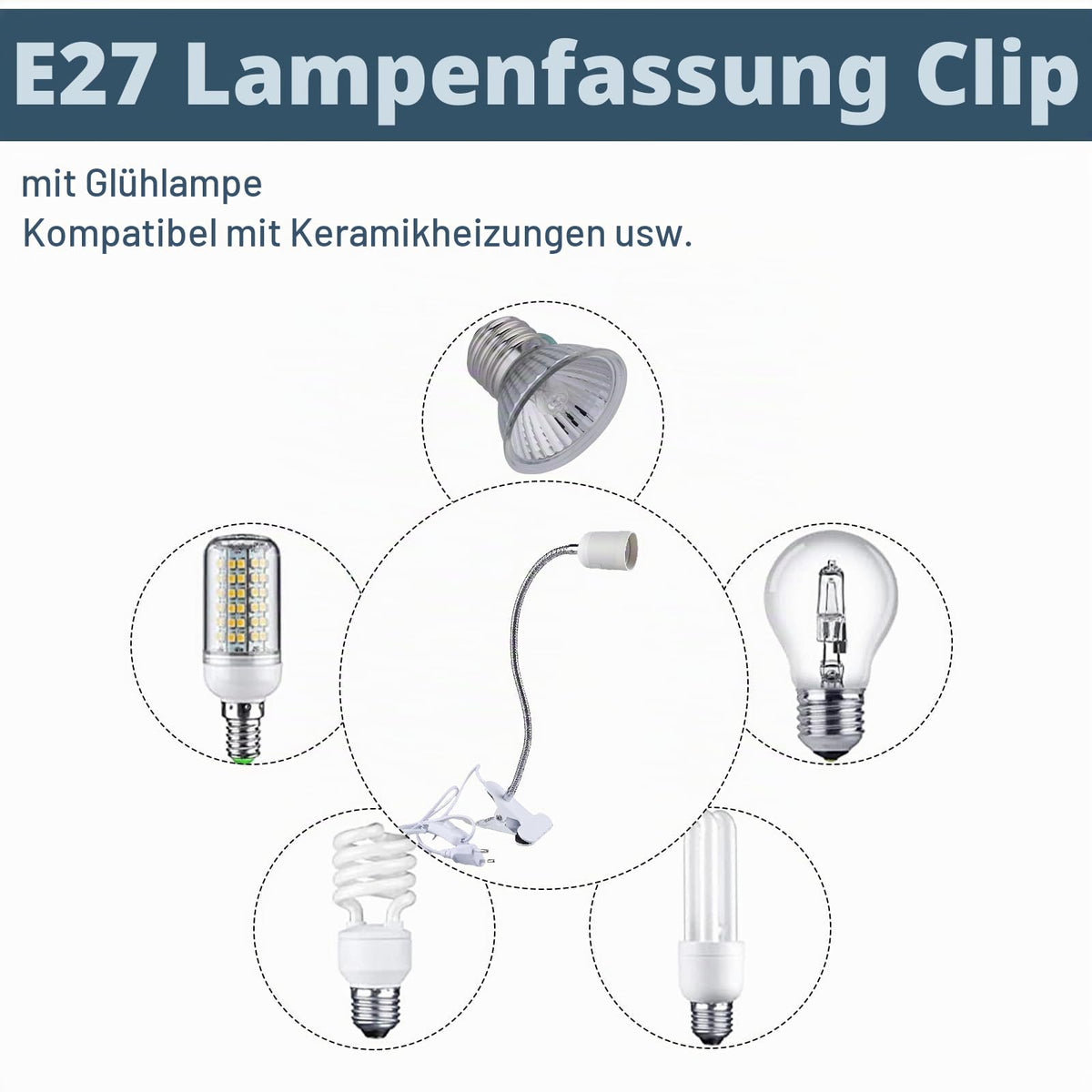 2 Stück Klemmleuchte,LED Lampenfassung E27, Klemmlampe 360° Einstellbar,Klemmlampe mit Flexiblem Schwanenhals und Schalter,LED Leselampe Bett für Lesen Innen Beleuchtung,Klemmleuchte, Weiß