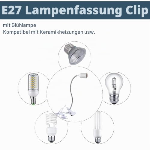 2 Stück Klemmleuchte,LED Lampenfassung E27, Klemmlampe 360° Einstellbar,Klemmlampe mit Flexiblem Schwanenhals und Schalter,LED Leselampe Bett für Lesen Innen Beleuchtung,Klemmleuchte, Weiß