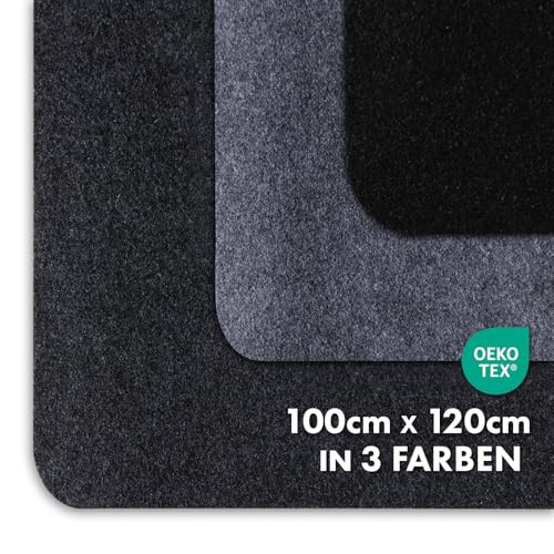 OfficeMarshal Bodenschutzmatte 100x120cm Bürostuhl Teppich Unterlage schwarz für Hartböden - Schützt Fliesen Parkett + Laminat vor Bürostuhl, Fitnessgeräten und herunterfallenden Gegenständen (Viking)