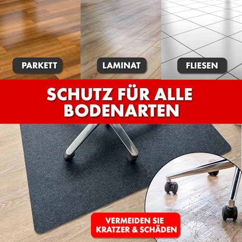 OfficeMarshal Bodenschutzmatte 100x120cm Bürostuhl Teppich Unterlage schwarz für Hartböden - Schützt Fliesen Parkett + Laminat vor Bürostuhl, Fitnessgeräten und herunterfallenden Gegenständen (Viking)