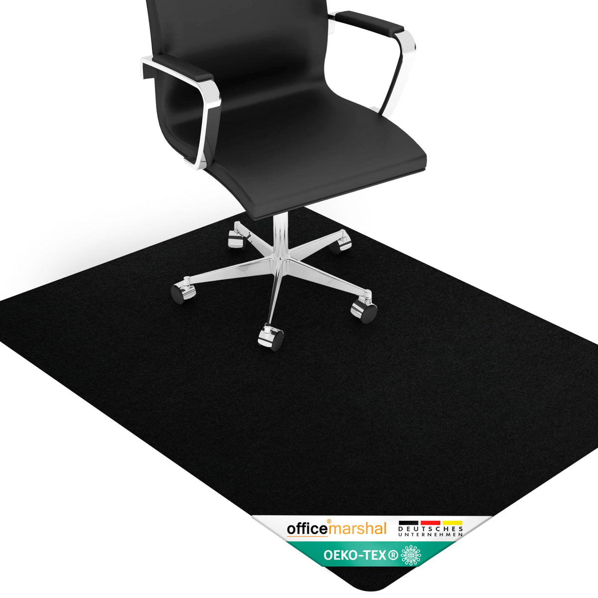 OfficeMarshal Bodenschutzmatte 100x120cm Bürostuhl Teppich Unterlage schwarz für Hartböden - Schützt Fliesen Parkett + Laminat vor Bürostuhl, Fitnessgeräten und herunterfallenden Gegenständen (Viking)