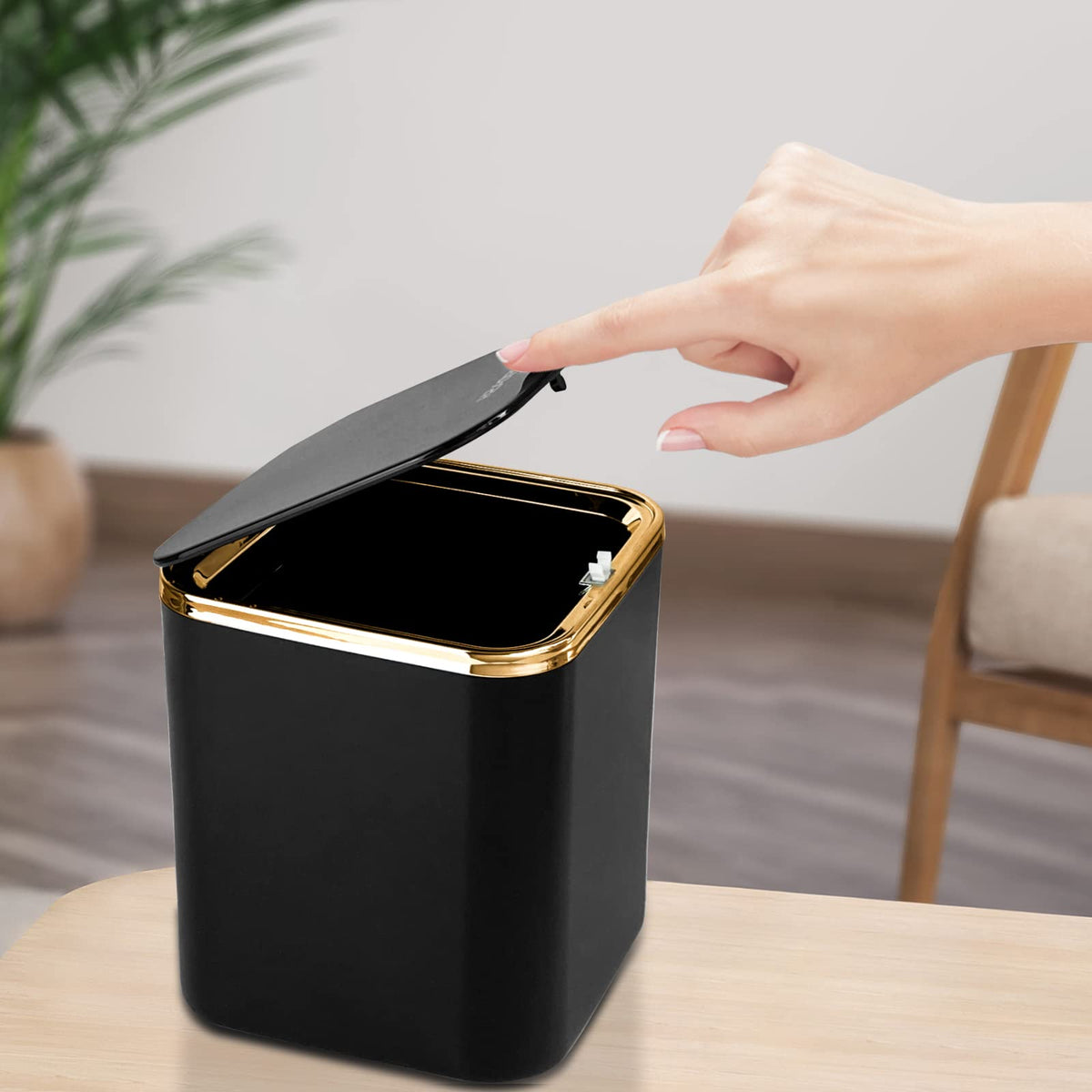 Klein Tisch Mülleimer mit Deckel 2.8L, Tischmülleimer (Schwarz)