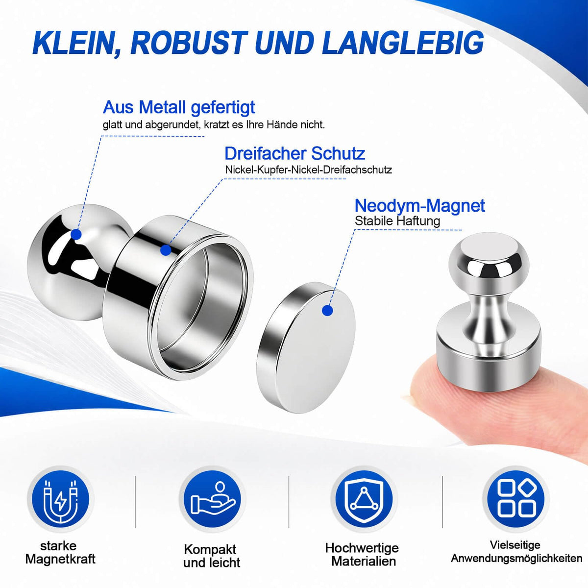Neodym Magnete - 20 Stück Stark, Extra Stark für Kühlschrank, Whiteboard, Büro- & Küchendekoration