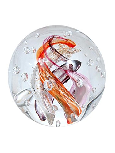 Traumkugel 241 (9-10cm) klar, lila, oranger Wirbel - Glaskugel, Briefbeschwerer