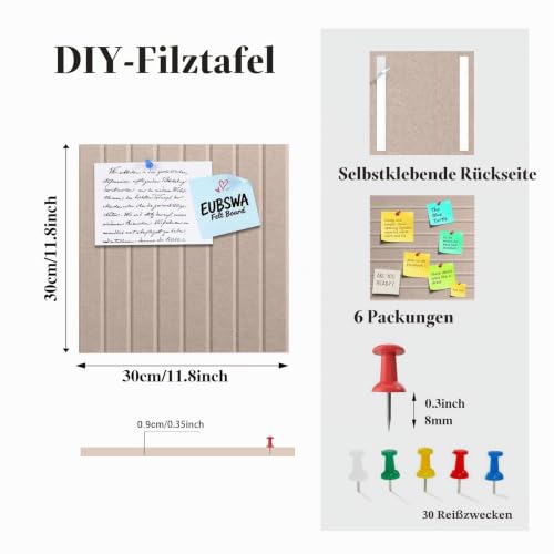 90 x 60cm Große Filz Pinnwand Selbstklebend,vertikaler Streifen dekorative Pinnwand aus Filz,Filzboard, faltbare Fototafel Memotafeln Memo Boards Bulletin Board für Büro Küche,Dunkel Kamel