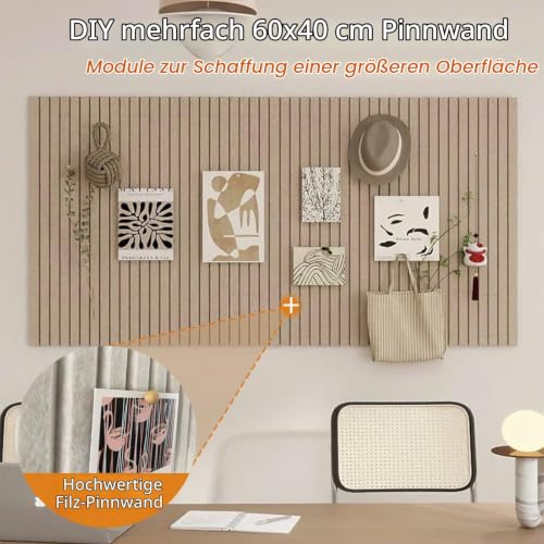 90 x 60cm Große Filz Pinnwand Selbstklebend,vertikaler Streifen dekorative Pinnwand aus Filz,Filzboard, faltbare Fototafel Memotafeln Memo Boards Bulletin Board für Büro Küche,Dunkel Kamel
