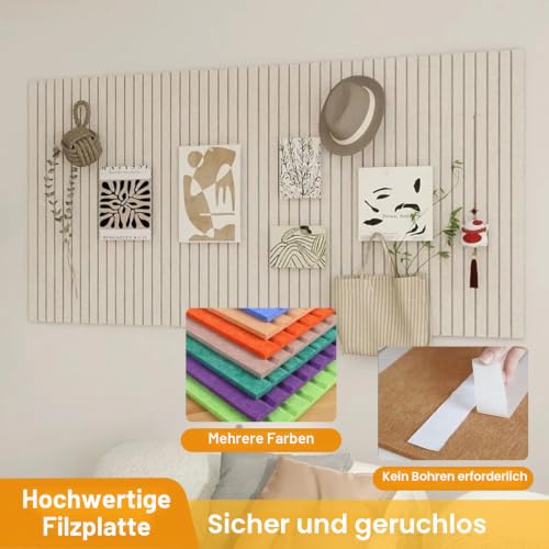 90 x 60cm Große Filz Pinnwand Selbstklebend,vertikaler Streifen dekorative Pinnwand aus Filz,Filzboard, faltbare Fototafel Memotafeln Memo Boards Bulletin Board für Büro Küche,Dunkel Kamel