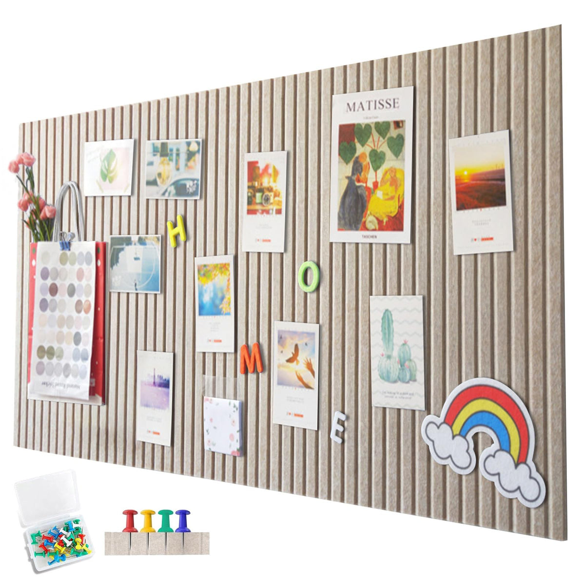 90 x 60cm Große Filz Pinnwand Selbstklebend,vertikaler Streifen dekorative Pinnwand aus Filz,Filzboard, faltbare Fototafel Memotafeln Memo Boards Bulletin Board für Büro Küche,Dunkel Kamel