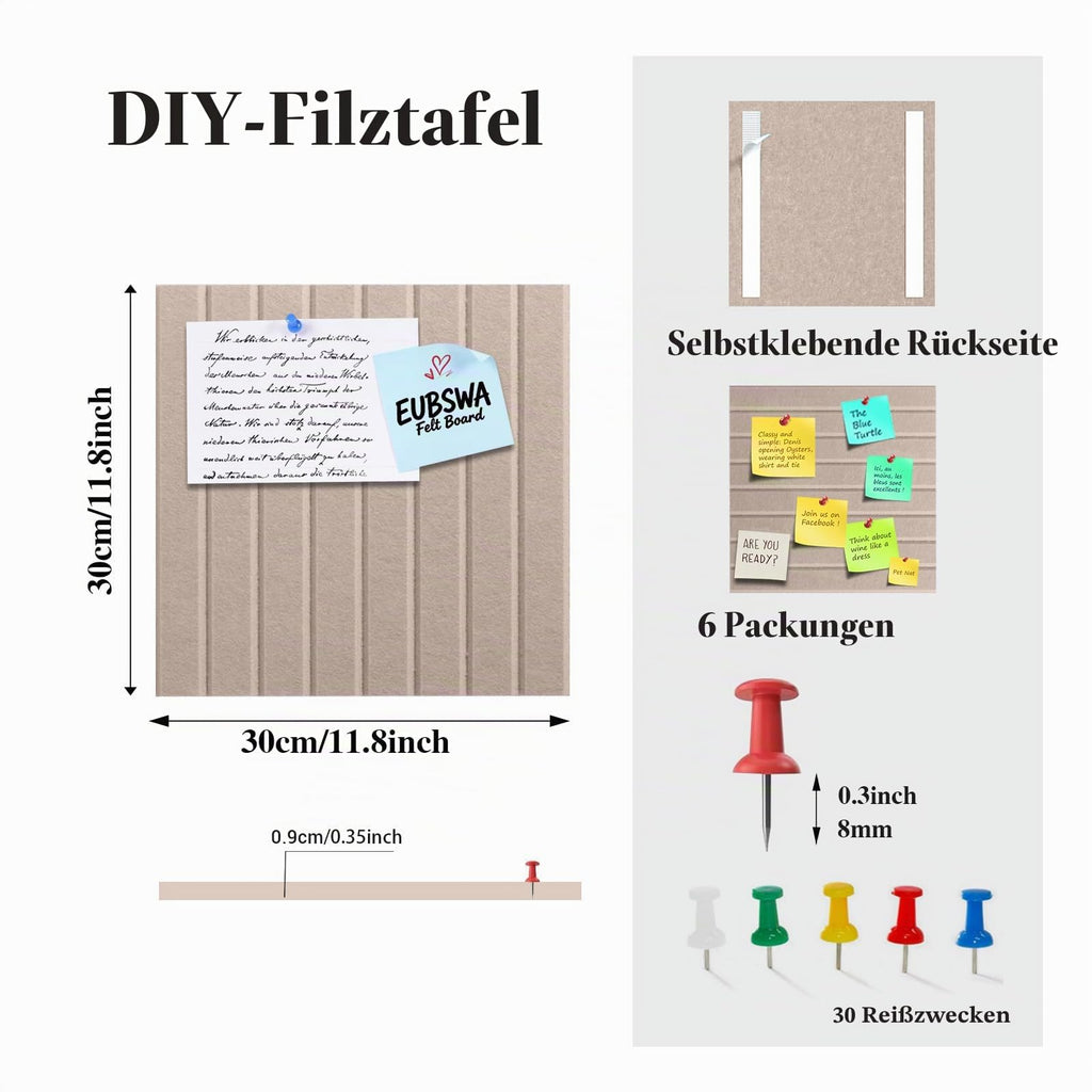 90 x 60cm Große Filz Pinnwand Selbstklebend,vertikaler Streifen dekorative Pinnwand aus Filz,Filzboard, faltbare Fototafel Memotafeln Memo Boards Bulletin Board für Büro Küche,Dunkel Kamel