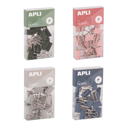 APLI 19982 - Klappklammern aus gehärtetem Stahl, 19 mm, 15 Stück, Grau, minimalistisches Design, moderne Organisation, Schreibtischzubehör