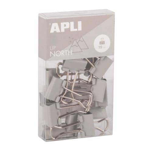 APLI 19982 - Klappklammern aus gehärtetem Stahl, 19 mm, 15 Stück, Grau, minimalistisches Design, moderne Organisation, Schreibtischzubehör