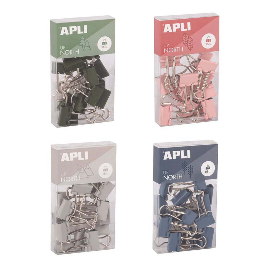 APLI 19982 - Klappklammern aus gehärtetem Stahl, 19 mm, 15 Stück, Grau, minimalistisches Design, moderne Organisation, Schreibtischzubehör