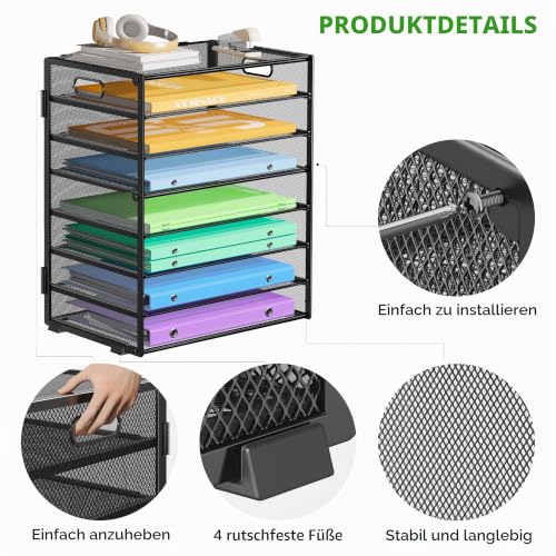 Marbrasse Schreibtisch Organizer Ablage,8-Tire Papierablage Ablagefächer Stapelbar Dokumentenablage,Metall Schreibtischorganizer für Briefablage,Ordner,Büromaterial,Home Office(Schwarz)