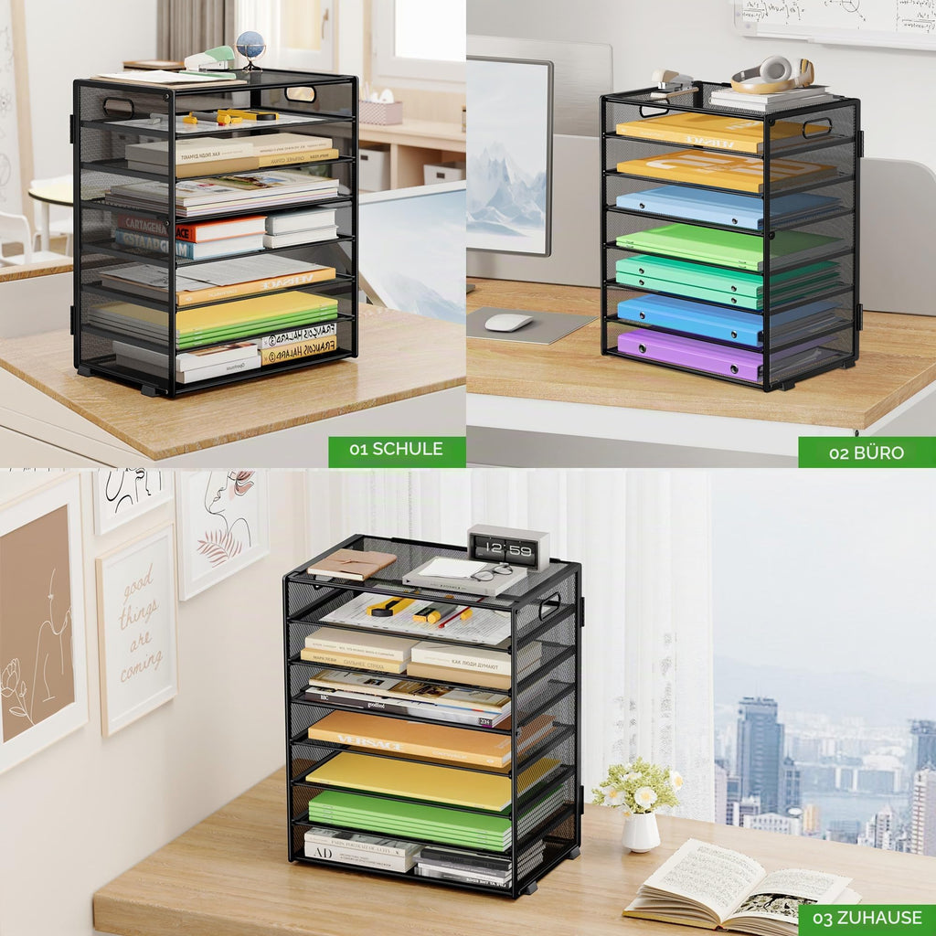 Marbrasse Schreibtisch Organizer Ablage,8-Tire Papierablage Ablagefächer Stapelbar Dokumentenablage,Metall Schreibtischorganizer für Briefablage,Ordner,Büromaterial,Home Office(Schwarz)