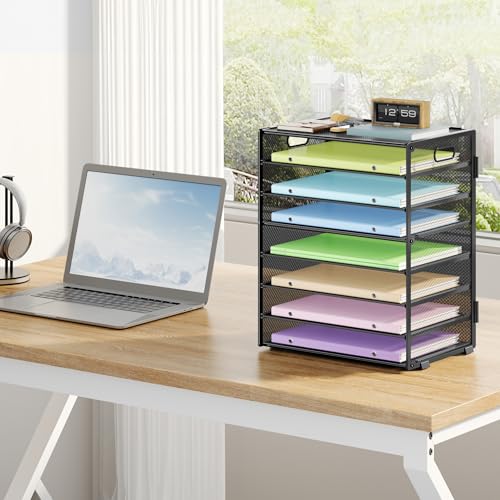 Marbrasse Schreibtisch Organizer Ablage,8-Tire Papierablage Ablagefächer Stapelbar Dokumentenablage,Metall Schreibtischorganizer für Briefablage,Ordner,Büromaterial,Home Office(Schwarz)