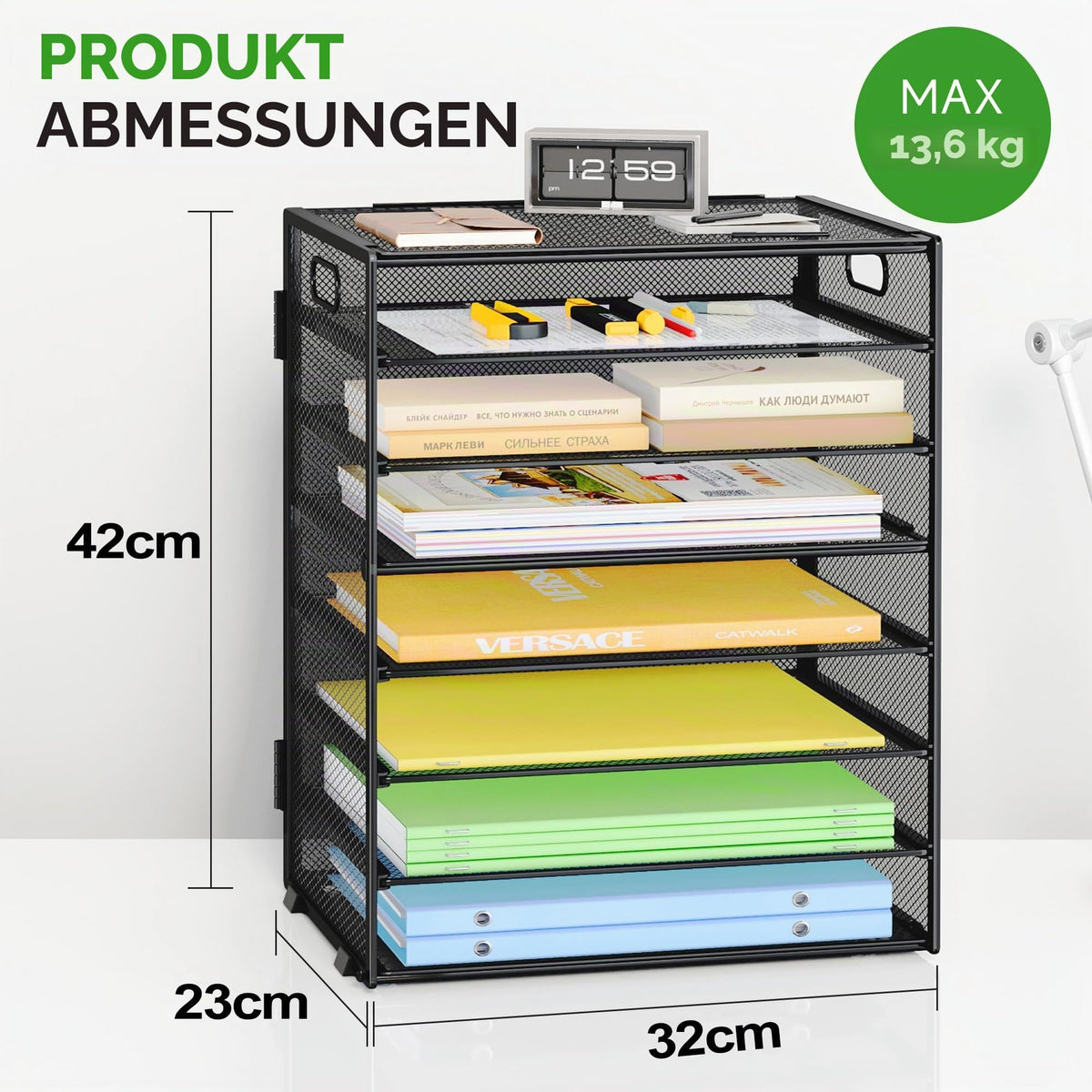 Marbrasse Schreibtisch Organizer Ablage,8-Tire Papierablage Ablagefächer Stapelbar Dokumentenablage,Metall Schreibtischorganizer für Briefablage,Ordner,Büromaterial,Home Office(Schwarz)