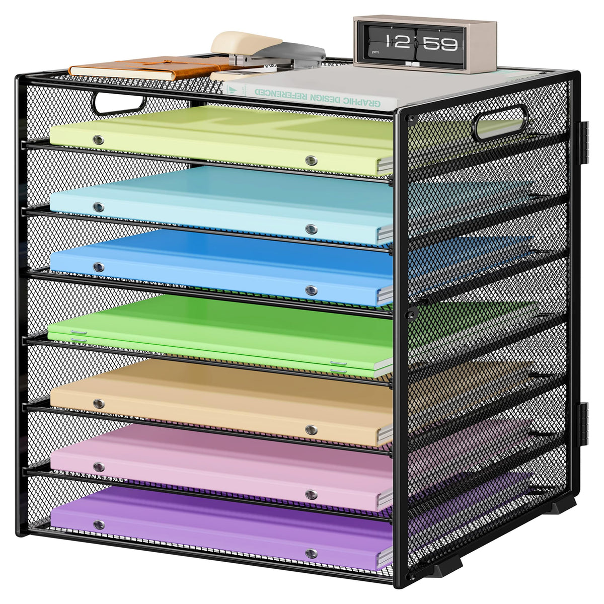 Marbrasse Schreibtisch Organizer Ablage,8-Tire Papierablage Ablagefächer Stapelbar Dokumentenablage,Metall Schreibtischorganizer für Briefablage,Ordner,Büromaterial,Home Office(Schwarz)