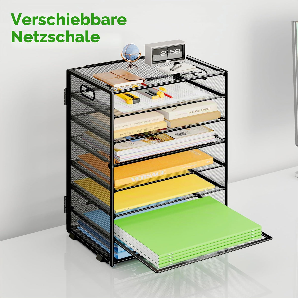 Marbrasse Schreibtisch Organizer Ablage,8-Tire Papierablage Ablagefächer Stapelbar Dokumentenablage,Metall Schreibtischorganizer für Briefablage,Ordner,Büromaterial,Home Office(Schwarz)