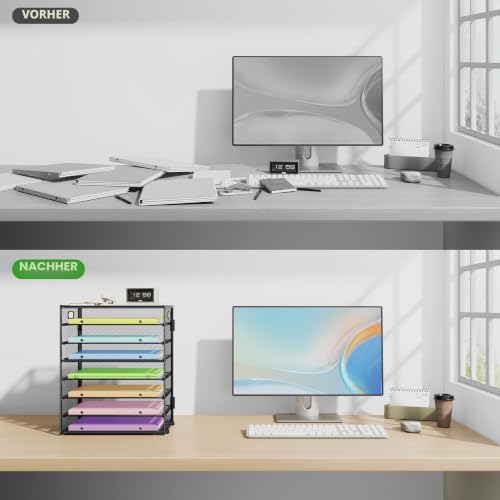 Marbrasse Schreibtisch Organizer Ablage,8-Tire Papierablage Ablagefächer Stapelbar Dokumentenablage,Metall Schreibtischorganizer für Briefablage,Ordner,Büromaterial,Home Office(Schwarz)