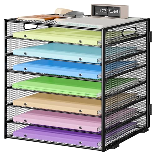 Marbrasse Schreibtisch Organizer Ablage,8-Tire Papierablage Ablagefächer Stapelbar Dokumentenablage,Metall Schreibtischorganizer für Briefablage,Ordner,Büromaterial,Home Office(Schwarz)