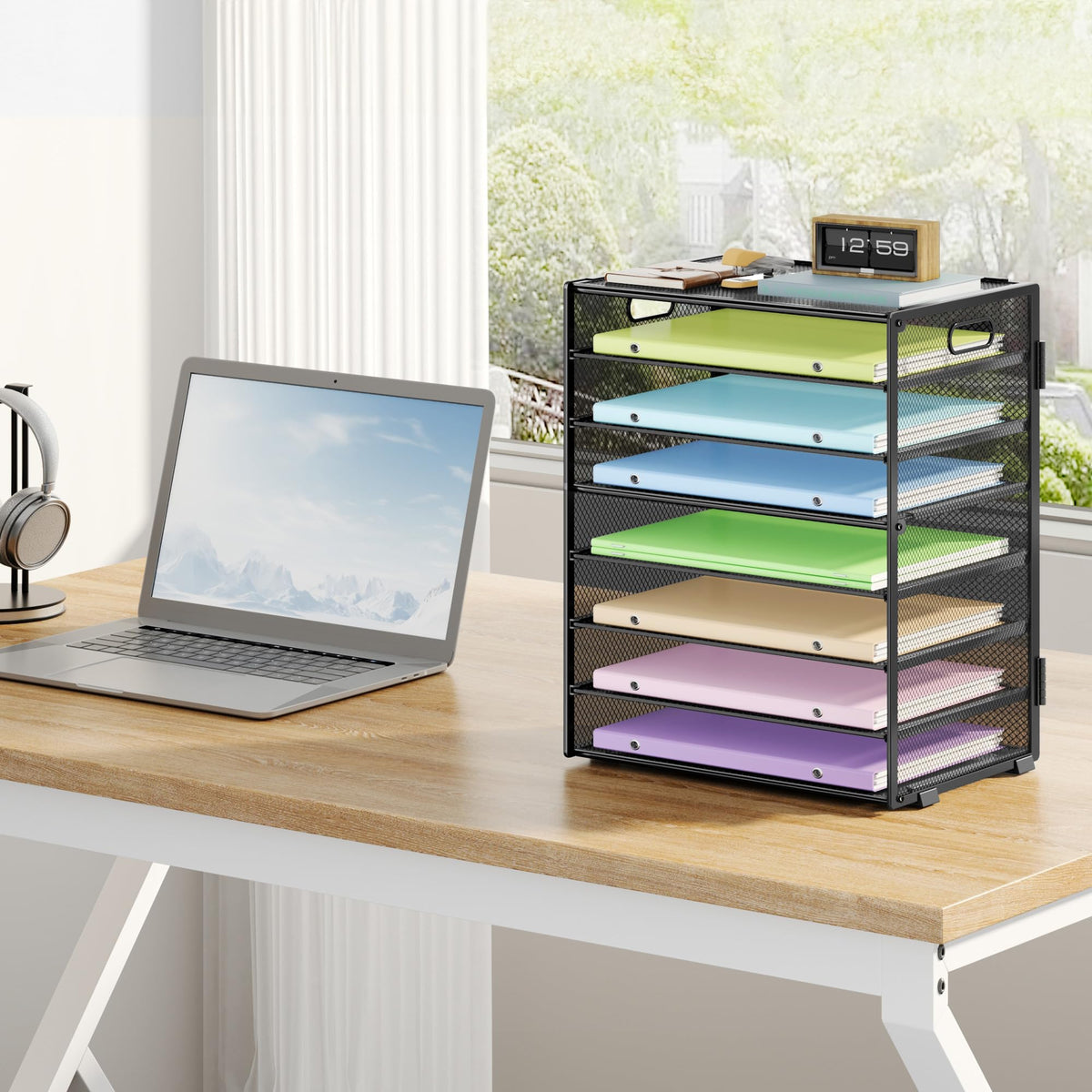 Marbrasse Schreibtisch Organizer Ablage,8-Tire Papierablage Ablagefächer Stapelbar Dokumentenablage,Metall Schreibtischorganizer für Briefablage,Ordner,Büromaterial,Home Office(Schwarz)