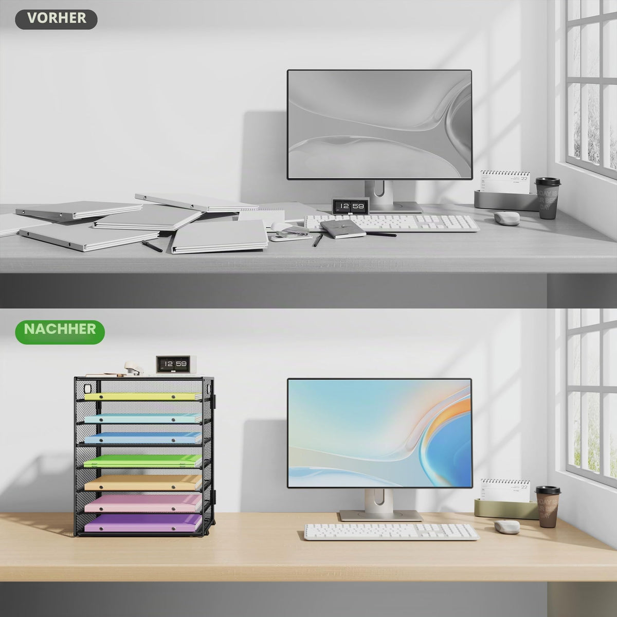 Marbrasse Schreibtisch Organizer Ablage,8-Tire Papierablage Ablagefächer Stapelbar Dokumentenablage,Metall Schreibtischorganizer für Briefablage,Ordner,Büromaterial,Home Office(Schwarz)