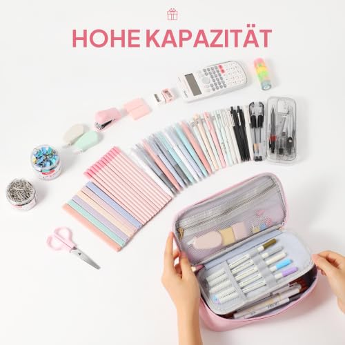 YOOLIFE Mäppchen Mädchen Federmäppchen Federtasche Kinder Federmappe Rosa L