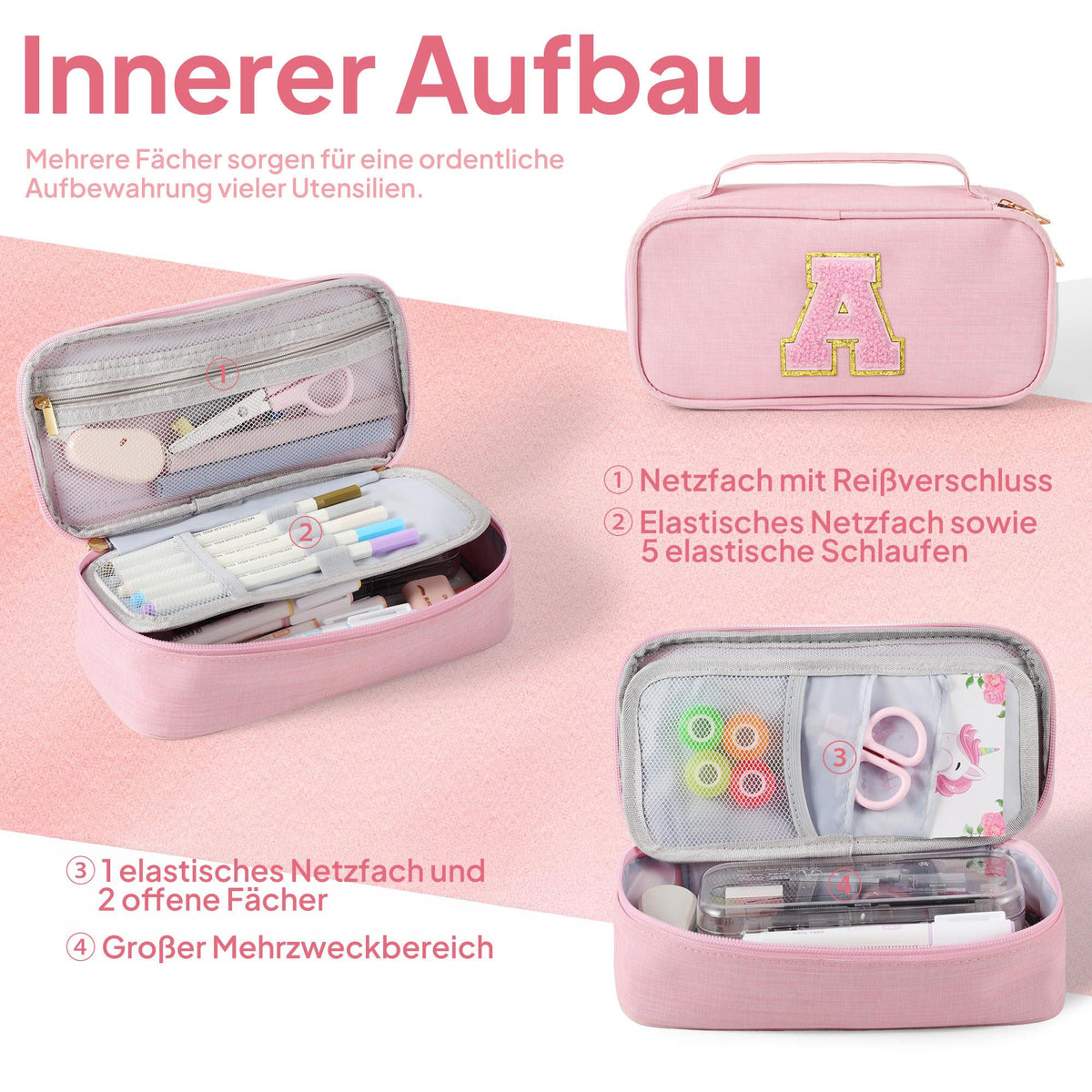 YOOLIFE Mäppchen Mädchen Federmäppchen Federtasche Kinder Federmappe Rosa L