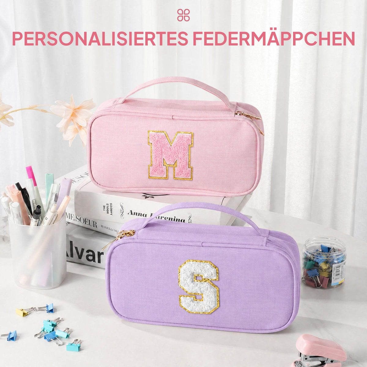 YOOLIFE Mäppchen Mädchen Federmäppchen Federtasche Kinder Federmappe Rosa L