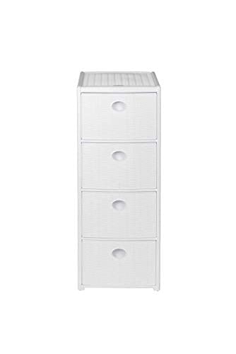 Rollbarer Schubladenschrank Rattan-Optik mit 4 Schubladen (Weiß)