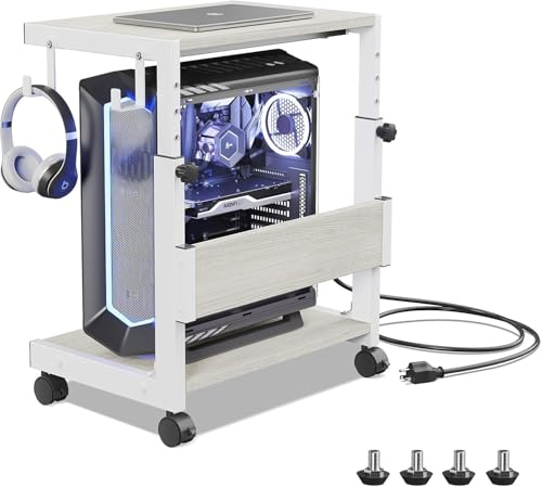 Höhenverstellbarer PC Ständer mit Rollen, 2 Haken, 2-stufig