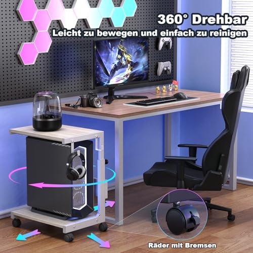 Höhenverstellbarer PC Ständer mit Rollen, 2 Haken, 2-stufig